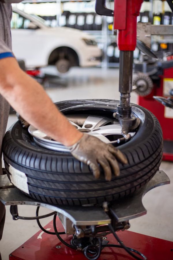Tire mounted on a tire-changing machine